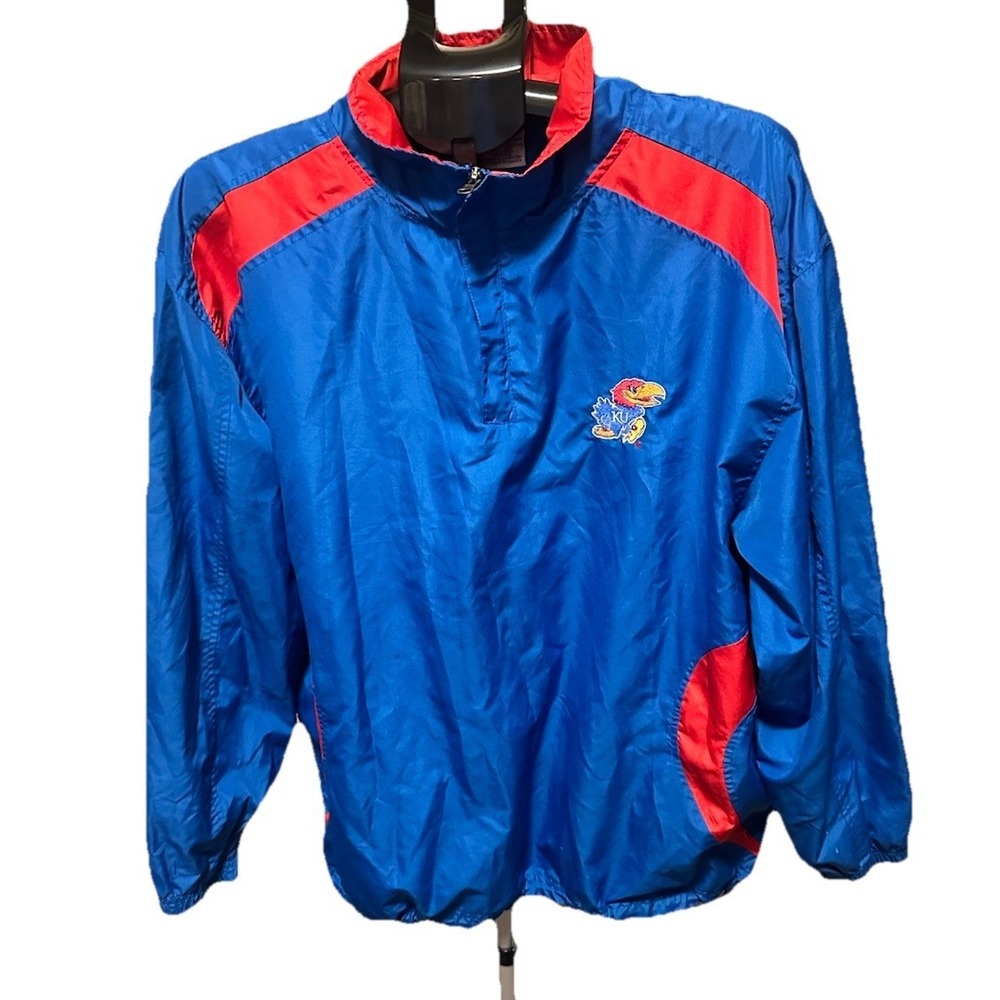 Kansas Jayhawks Jacket Mens‎ Large Blue NCAA Football Pullover Windbreaker Sz L